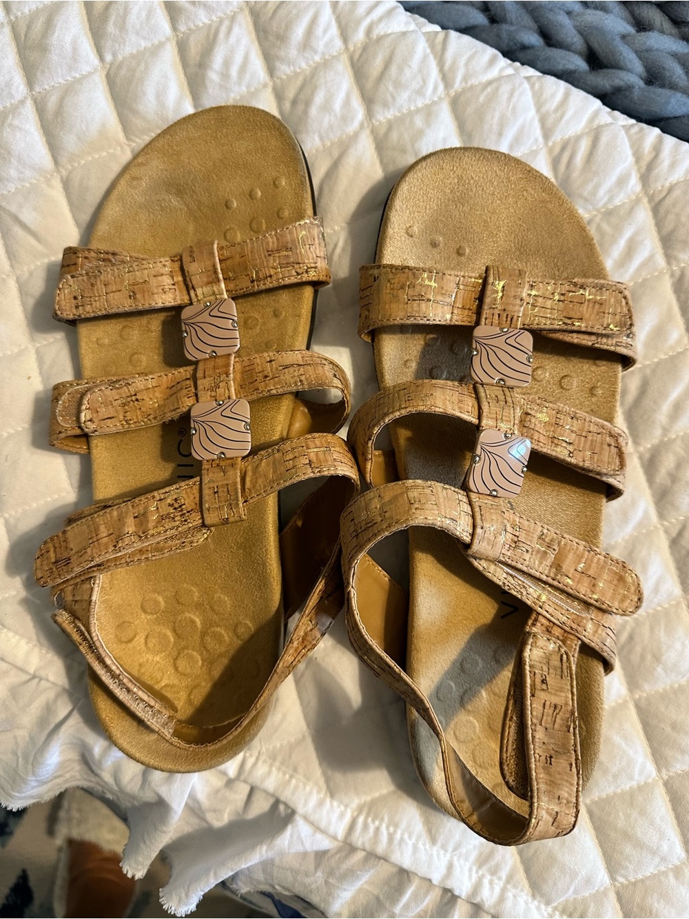 Vionic Cork-Textured Triple Strap Sandals in Tan